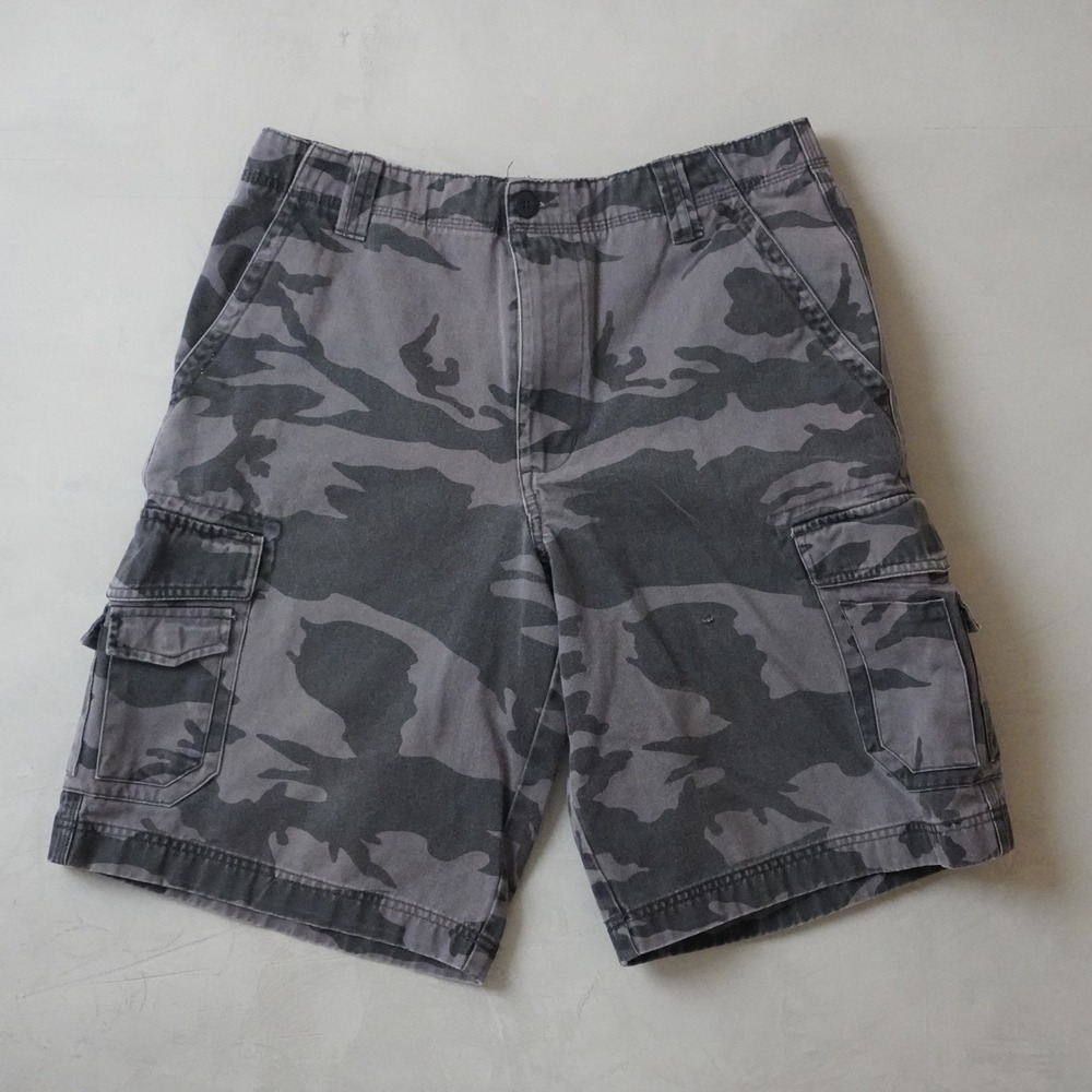 Y2K Canyon River Blues Mens Grey Camo Cargo Shorts Size 32 Cotton Casual Outdoor
